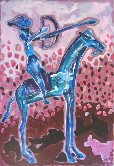 Chevaux et cavaliers - Cavalier bleu de la cosmogonie à l'arc - Animal - Animaux - Cheval - flèche - lance - Peintures