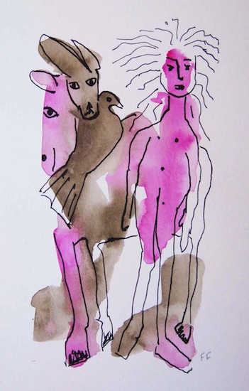 Colombe - Aquarelles - Dessins - Encre de Chine - Animal - Animaux - Femmes - Cheval - Chevaux