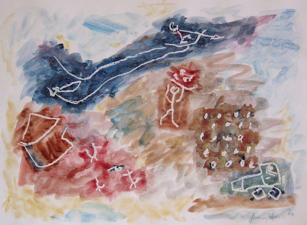 Maisons Champs Rivières - Peintures - Aquarelles - Hommes