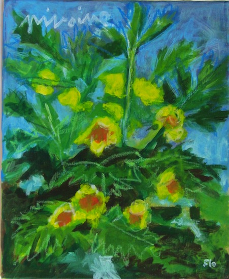 Pivoine - Natures - Fleurs - Acryliques - Flores - Verts - Jaunes