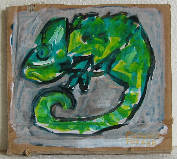 Le Caméléon - Vert - Animal - Peinture - Acrylique 