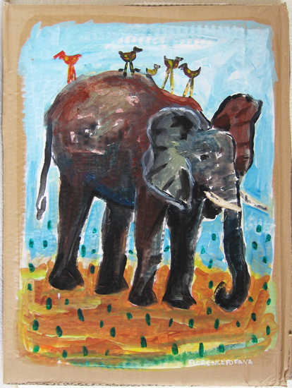 Eléphant - Oiseaux - Peinture - Animaux